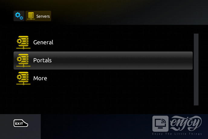 MAG Servers submenu with General, Portals and More options, Portals highlighted